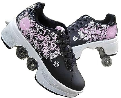 Rollschuhe Skateboard, 2 in 1 Multifunktionale Schuhe, Einklappbar Schuhe mit Rollen, Automatisch Einziehbare Skate Schuhe für Männer Frauen