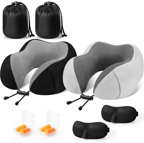 CloudBliss Reisekissen, Premium-Memory-Schaum, bequemes und stützendes Nackenkissen, Nackenkissen zum Schlafen auf Reisen, Flugzeugkissen zum Schlafen im Flugzeug, Auto, Büro und Zuhause (Schwarz und