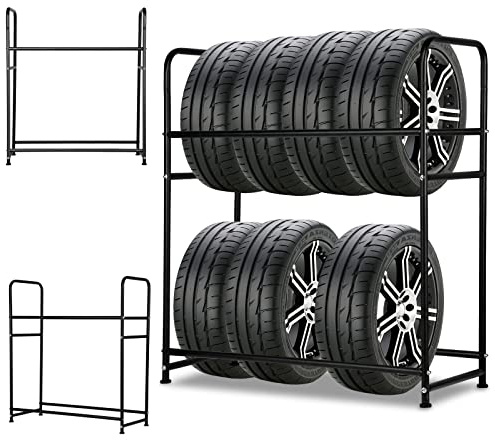 Ansobea Reifenregal 8 Reifen, 4X Reifenständer 107 x 46 x 117cm,Felgenbaum für Autoreifen Ladekapazität 180kg,Reifen Regal mit Reifenschutzhülle,Höhenverstellung Lagerregale,für Keller Werkstatt