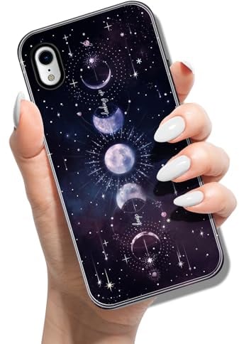 Silicone Case for iPhone XR 6.1 inch Print Animal Pattern Design Soft TPU Bumper Shockproof Cover Black Case for Women Girls Man Boys - Moon Starry Sky