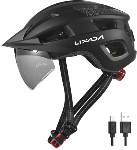Lixada Bike Helmet with USB Rechargeable LED Light Magnetic Goggle Sun Visor for Men Women 54-62cm