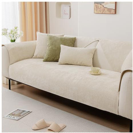 Tauzveok Sofaschoner rutschfest, Hund Katze Sofaschutzdecke, Eck Sofa üBerzug, Sofabezug Antirutsch Decke, Chenille Sofabezug 1 2 3 4 Sitzer,A Off White,110 * 180cm