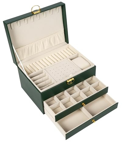BESTIF Schmuckkästchen Schmuckbox Schmuckkasten Groß Ketten PU Leder Jewellery Box (Grün)