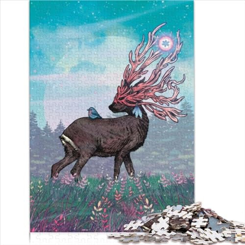 1000-teiliges Puzzle, magischer Hirsch, Puzzle für Erwachsene, Holzpuzzle, Lernspiele für Erwachsene und Kinder, 75x50cm