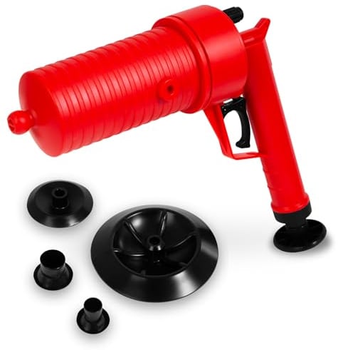 EBERTH Idropulitrice ad aria compressa per una pulizia efficace di lavandini, toilette e docce, pistola ad aria compressa per la pulizia degli scarichi, 4 attacchi Ø 4,5-20 cm, pulitore per WC