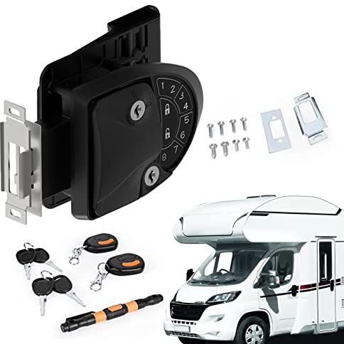 Sollee RV Keyless Entry Door Lock | Integrated RV Lock with Remote Control,Sturdy Keyless RV Electronic Door Latch for Garages, Campers, Trailers