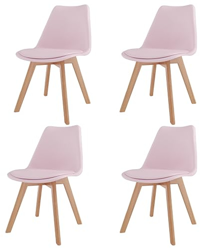 Arreditaly Set Di 4 Sedie Per Sala Da Pranzo Ufficio Con Gambe In Faggio Legno Massello Massiccio Stile Nordico Scandinavo Comoda Seduta Imbottita Ideale Per Soggiorno Sala Riunione (Rosa)