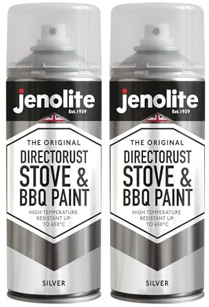 JENOLITE Directorust BBQ & Stove Spray | SILVER | 2x400ml | High Temp Paint Up to 650°C | Barbecue, Stove, Chimineas, Wood Burner, Automotive, Fire Screens