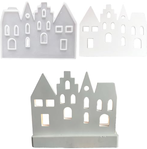 ALEFBET Silikonform Kerzenhalter Haus, Silikon Gießform Haus, Silikonformen Gießformen Kerzenhalter Häuser, Gipsformen zum Gießen Häuser (Einsatz - Gebäude)