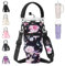 AceTreker Carrier Bag for Stanley 40 oz Tumbler, Multi-functional Water Bottle Bag with Paracord Handle & Straw Cap, 2 Pockets-Black Flower