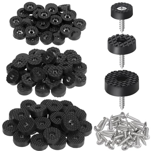 Swpeet 32Sets 24mm Round Black Furniture Pads with Screws, Heavy Duty Round Rubber Non Slip Non Skid Furniture Feet Rubber Bumpers Pads for Table Desk Chair to Protect Hardwood