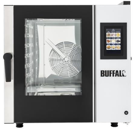 Buffalo 7.2 kW Professional Commercial Compact Combi Oven 7 x GN 1/1, Stainless Steel, Smart Touchscreen, Size: 825(H) x 790(W) x 790(D) mm, Advanced ClimaControl, Oven Only, CK079