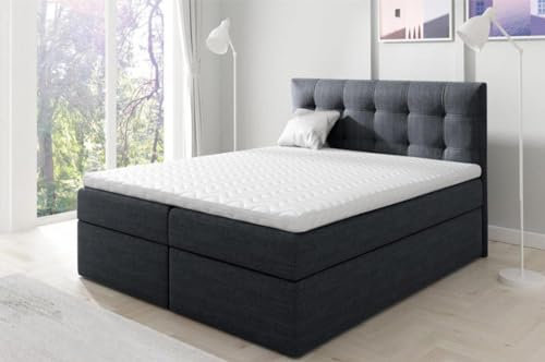 BEAUTY SOFA - Bett - Boxspringbett - Bett mit Matratze, Topper und 2 x Bettkasten - Polsterbett, Doppelbett für Schlafzimmer, Jugendzimmer - Anthrazit (Inari 95) - Boxspringbett 160 x 200cm