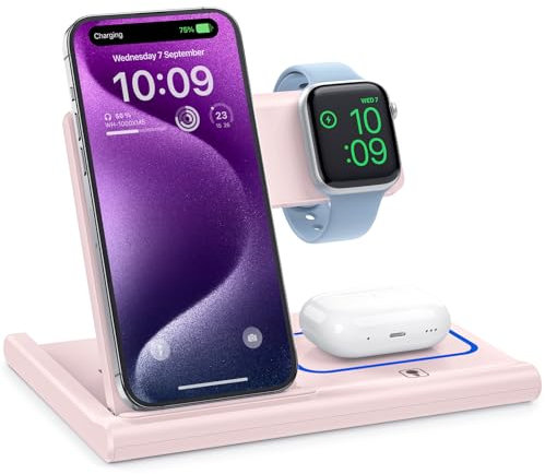EXW Wireless Charger,3 in 1 Charging Station for iPhone 16/15/14/13Pro/12/11/XR/8, Fast Charger for Airpods Pro/3/2 and iWatch (Not Adapter,Pink)