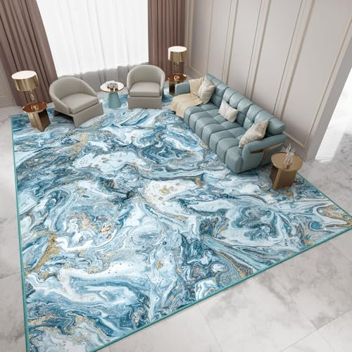 IKALIFE Teppich Wohnzimmer Kurzflor Waschbar - Teppich Esszimmer Waschbarer Teppich Modern Teppich Groß Teppich Abstrakt Teppich Schlafzimmer Super Weich rutschfest Flauschig 120x170 cm Blau