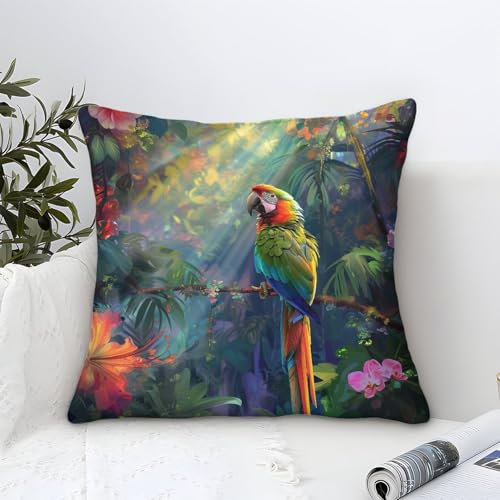 UNRXJZLVM Papagei Kissenbezug 1er Set Kissenbezüge Wohnzimmer Kissenhülle Sofakissen Polyester Polster Textil Für Sofa Schlafzimmer Couch Outdoor Dekokissen 50x50cm