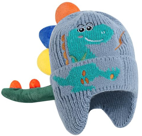 KAKU NANU Mütze Baby Beanie Dino Mütze Kinder Baby Mädchen and Jungen Wintermütze Blau 1 2 3 Jahre