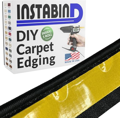 Instabind Premium Carpet Edge Binding – Regular Style Carpet Edge Trim for Do-It-Yourself Rug Edging- with Durable Hold & Easy Finishing for Rug Edges - USA Made Flooring Products – 54 ft Roll, Black