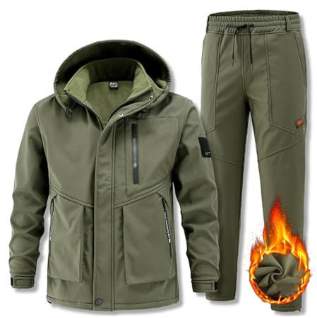 Ensemble De Combinaison De Ski Deux Pièces Pour Hommes, Combinaison De Ski À Capuche Coupe-vent Et Résistante À L'usure Pour Hommes, Ensemble De 2 Pièces, Vêtements Imperméables(Green,XL)