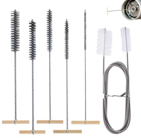 Lot de 6 brosses de Nettoyage Brosse de Nettoyage pour Aquarium Nettoyage efficace des trous de perçage avec Brosse Métallique Ensemble de brosses Cylindriques pour Poêle à Pellets Tuyau en Inoxydable