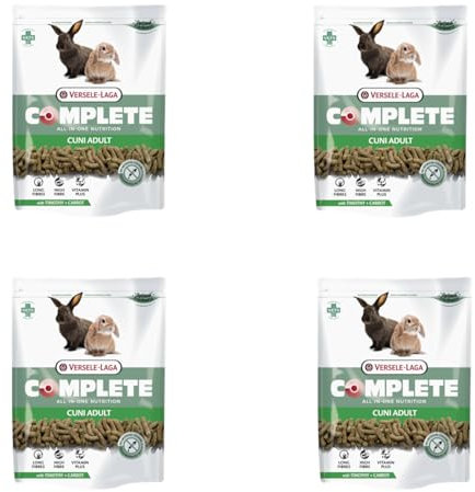 Versele-Laga Complete Cuni Adult | Confezione da 4 | 4 x 500 g | Alimento completo per conigli adulti | Gustosi pellet all-in-one | Con fibre lunghe ed erbe aromatiche