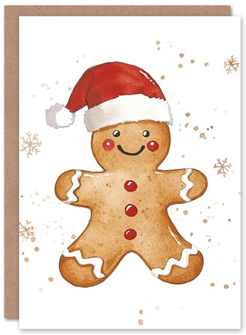 Artery8 Gingerbread Man Santa Hat Cookie Blank For Him Or Her Art Xmas Festive Christmas Card