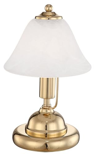 Messing Tischlampe Antik Tischleuchte goldfarbene Tischlampe Nachttischleuchte Schreibtischlampe, Messing Alabasterglas, 17x27cm, Bibliothek Lesezimmer Wohnzimmer