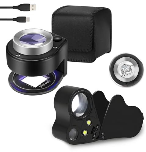 YORWHIN Juwelierlupe mit Licht, 30X 45X 60X Portable Münze Lupe Ständer Desktop Metall Auge Skala Nähen Vergrößerungsglas für Schmuck, Textilien, Edelsteine, Briefmarken, Münzen