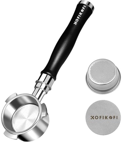 KOFIKOFI Porte-filtre sans fond de 51 mm, 3 oreilles, filtre de port Bottomless compatible avec DeLonghi Dedica EC680/EC685, Smeg, EUPA, porte-filtre en acier inoxydable avec tamis à emmailloter,