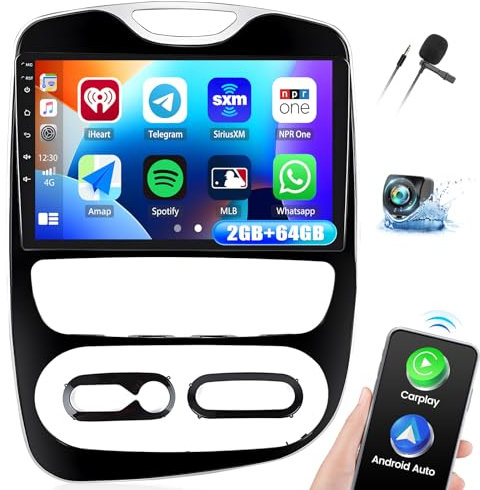 2G+64G CAMECHO Android 13 Autoradio per Renault Clio 2012-2018 con CarPlay Wireless Android Auto, 10,1 Pollici Touch Stereo Auto con GPS WiFi Bluetooth FM/RDS Radio SWC Mic Retrocamera