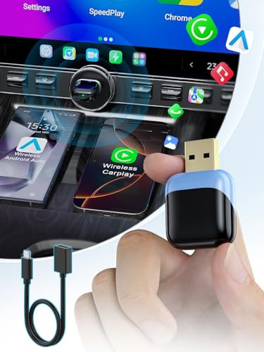 Quanlex 2 in 1 Mini Wireless Carplay & Android Auto Adapter, UK, USB Type A, WiFi & Bluetooth, Compatible with iPhone iOS 10+, Black