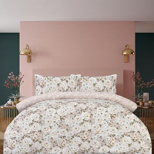 Sleepdown Reversible Elegant Blooms Complete Duvet cover set -100% Polyester Microfibre, Super Soft, Blush Colour Duvet Cover and 1 Pillowcase – 2 Pcs Bedding Set (Single, 135 x 200 cm)
