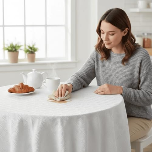 ECOMMERC3 Protège Table sous Nappe Ronde 140 cm antidérapant, Antichoc et imperméable, 100% fabriqué en Espagne, Blanc