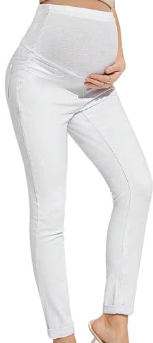 Jean Grossesse et Femme Enceinte, Coupe Slim Bandeau Haut Stretch et Confortable Jeans Enceinte Skinny Push up Fesse Pantalon de maternité Jegging Idèal Tout au Long de Votre Maternité