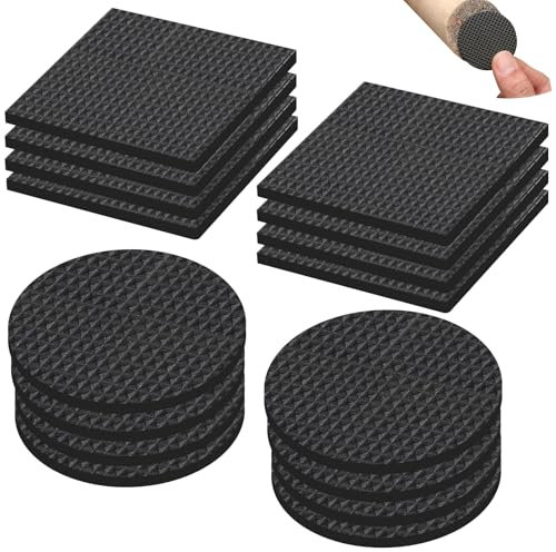 Minfuerang 16 Pezzo Cuscinetti Antiscivolo Autoadesivi,Feltrini per Gambe di Mobili,Tappetini Antiscivolo,Forte Antiscivolo,Pad Antiscivolo Rotondi e Quadrati,50x50 mm (PE)