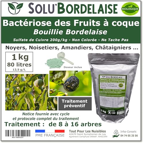 Solu'Bordelaise - 1 kg de Bouillie Bordelaise - Bactériose des Fruits à coque - Utilisable Agriculture Biologique - Sachet Refermable