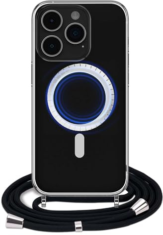 FOOENCCl Crossbody Case Compatible for iPhone 14 Pro Max,Clear Magnetic Case Compatible with MagSafe,Transparent Soft TPU Hard PC Phone Cover with Adiustable Black Lanyard Strap