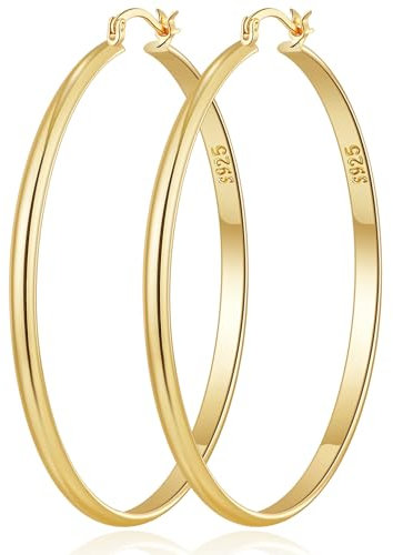 RANKEEF 3 mm Breit Ohrringe Creolen Gold für Damen Hypoallergene Sterling Silber Post Goldene Creole Damen Leichte 14K Vergoldete Ohrringe Gold Creolen Groß