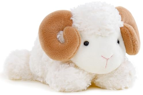 HOMEXYLYL Ziegen Kuscheltier, Ausgestopftes Schaftier mit Riesigen Hörnern Weiches Bequemes Lammkissen Süße Geburtstagsgeschenke für Jungen Mädchen (23Cm/9.1in)