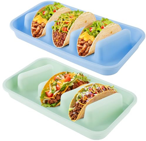 MENIBBLER 2 Pcs Taco Stand Holders with Divider and Groove, Stackable Silicone Non Deformable Taco Tray Rack for Microwave Oven Air Fryer