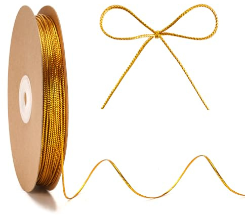 KINGLAKE Filo dorato, 1,5 mm, filo dorato, 100 m, con glitter, per regali, Natale, uncinetto, colore oro, sottile, per il fai da te, Natale, matrimoni