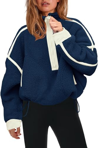 Panadila, Ladies Half Zip Fleece Sweatshirt Soft Warm Loose Fleece with Pockets and Fleece Lining for Extra Comfort