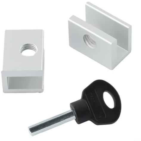 Jonikuper 2-Pack Adjustable Lock Stopper for Sliding Doors and with Vertical Key, Child and Pet Safety Anti-Theft Security Locks(silver)