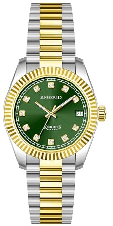 KNISKRED Classic Dress Watch for Women Crystal Accented Dial | Water Resistant | Solid Stainless Steel Band | Date Calendar | Japanese Precise Movement | 2 Year Battery Life
