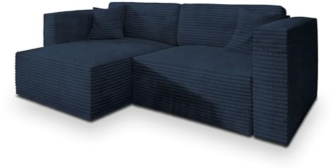 Masseno Ecksofa NERIO T mit Schlaffunktion L-Form, Modern Sofa mit Bettkasten, Wohnzimmersofa, Couch, Soffa, Bettsofa, Couchgarnitur - Blau, TILIA 77