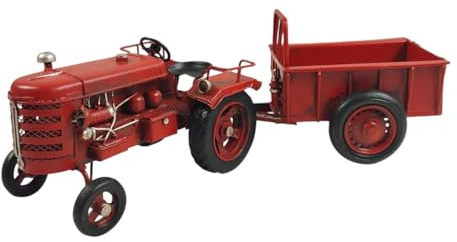 FTWDesign Traktor mit Anhänger Dekoartikel aus Metall in rot