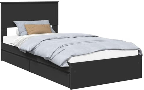 vidaXL Aufbewahrungsbett Schwarz 100 x 200 cm Holzwerkstoff, Moderner Stauraumbetten-Rahmen, geräumiges Design, langlebig, wasserabweisend, praktische Schlafzimmermöbel, kompakte Lösung