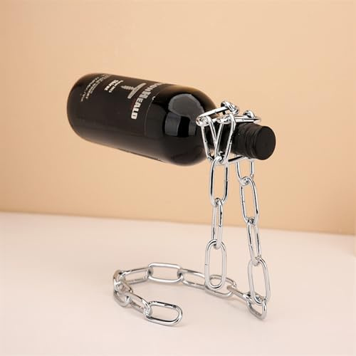 YMTengFei Magic Rope Wine Rack, Creative Metal Chain Suspension Floating Illusion Wine Rack Bottle,Magic Novelty Single Red Wine Bottle Stand for Bar&Home Decoration (Silver)