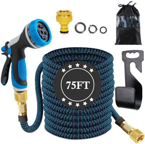 Expandable Garden Hose Pipe, Magic Hoses 75FT | 10 Function Spray Nozzle Hosepipe Fittings, No-Krinkles Retractable Expanding Flexible Water Hose for Gardening Car Wash