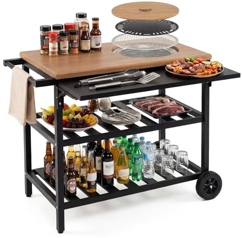 KOMFOTTEU Carrello Barbecue con Forno a 3 Livelli